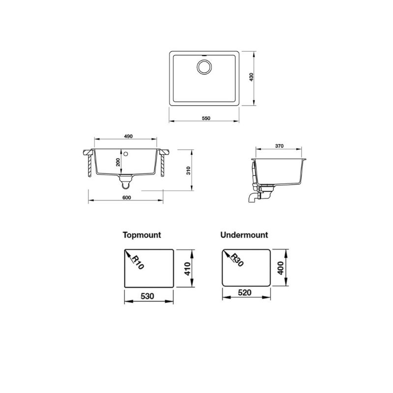 Chậu rửa bát Hafele HS19-GEN1S60 570.35.430 9 Kích thước chậu Rửa Đá HS19-GEN1S60 Hafele 570.35.430