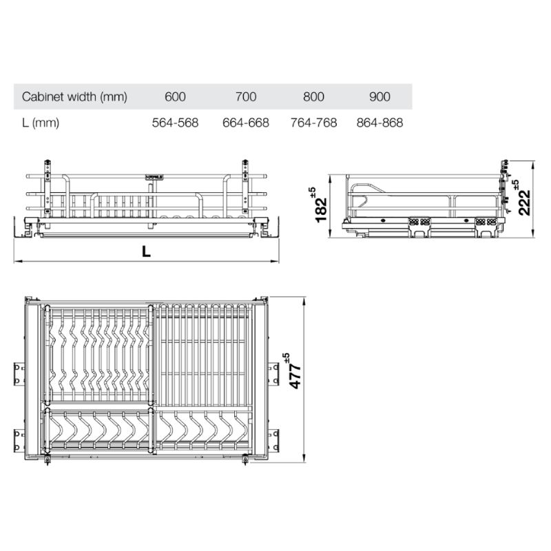 Giá bát đĩa Inox 304 Hafele Kason 549.04.045 700mm 5 Kích thước giá bát đĩa Inox 304 Hafele Kason 549.04.045 700mm