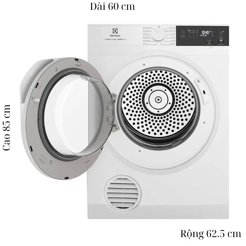 Máy Sấy Thông Hơi Electrolux 9 Kg EDV904H3WC 5 Kích thước máy Sấy Thông Hơi Electrolux 9 Kg EDV904H3WC