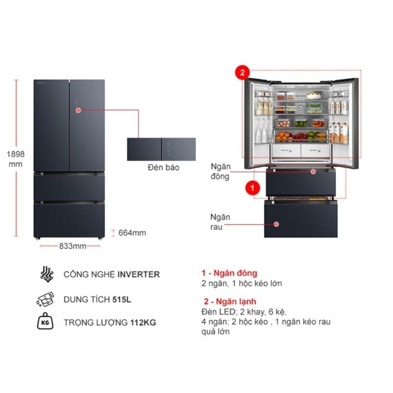 Tủ Lạnh 4 cánh Multi doors Inverter 515 Lít Toshiba GR-RF669WI-PGV(A9)-BG 5 Kích thước tủ Lạnh 4 cánh Multi doors Inverter 515 Lít Toshiba GR-RF669WI-PGV(A9)-BG